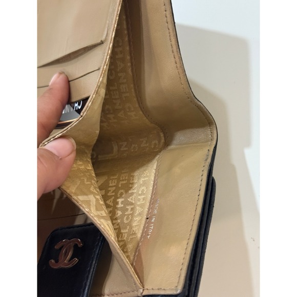 Chanel Calfskin Wallet Black Leather Camel Women's Bifold Timeless 2 COAs Card - Picture 10 of 14